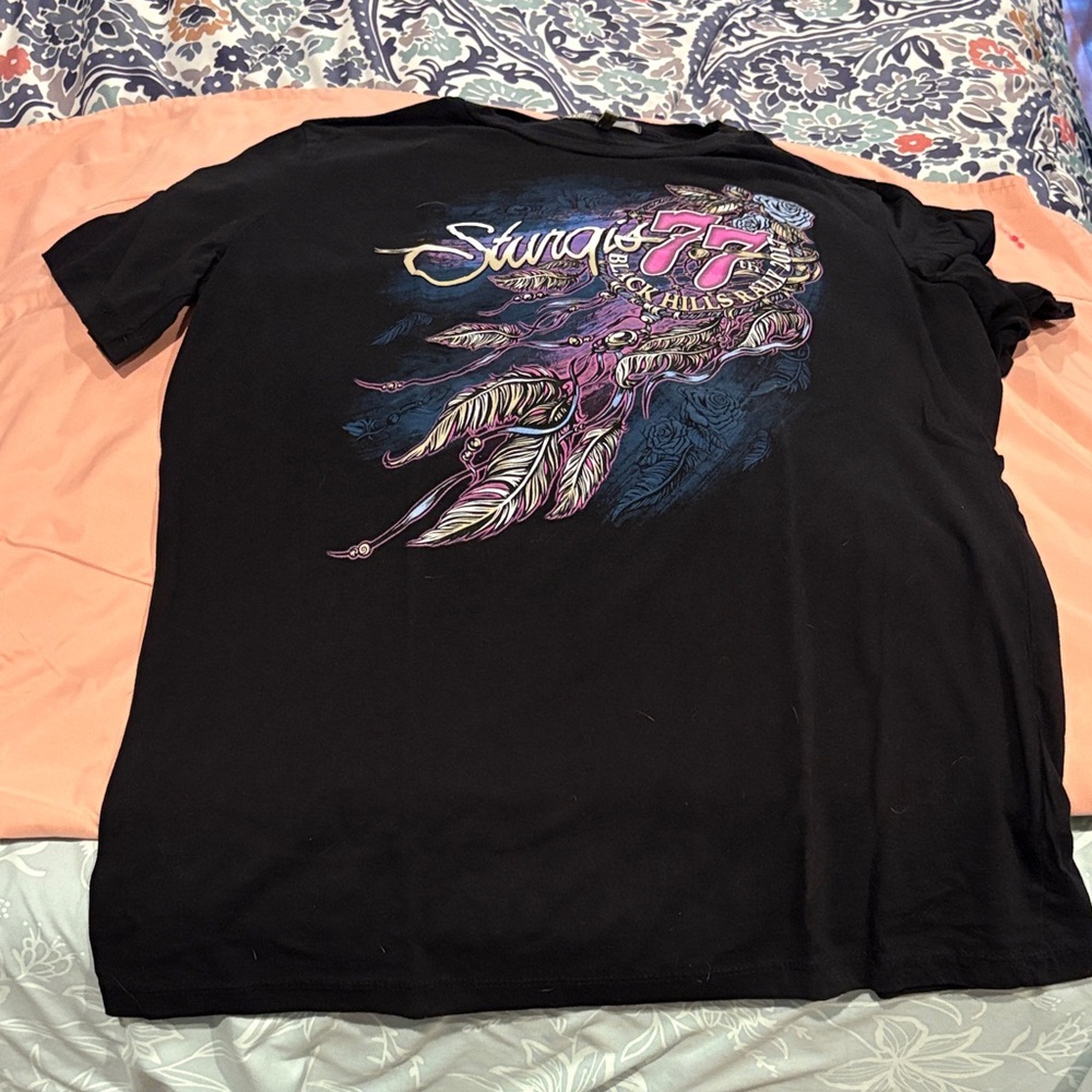Sturgis Black Graphic Tee with Feather Design